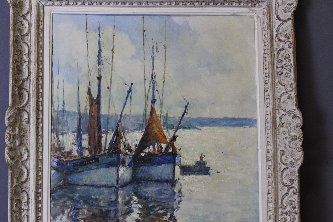 Oil On Canvas, Fishing Boat By Jean Darignan-photo-3