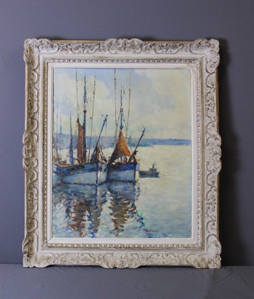 Oil On Canvas, Fishing Boat By Jean Darignan-photo-1