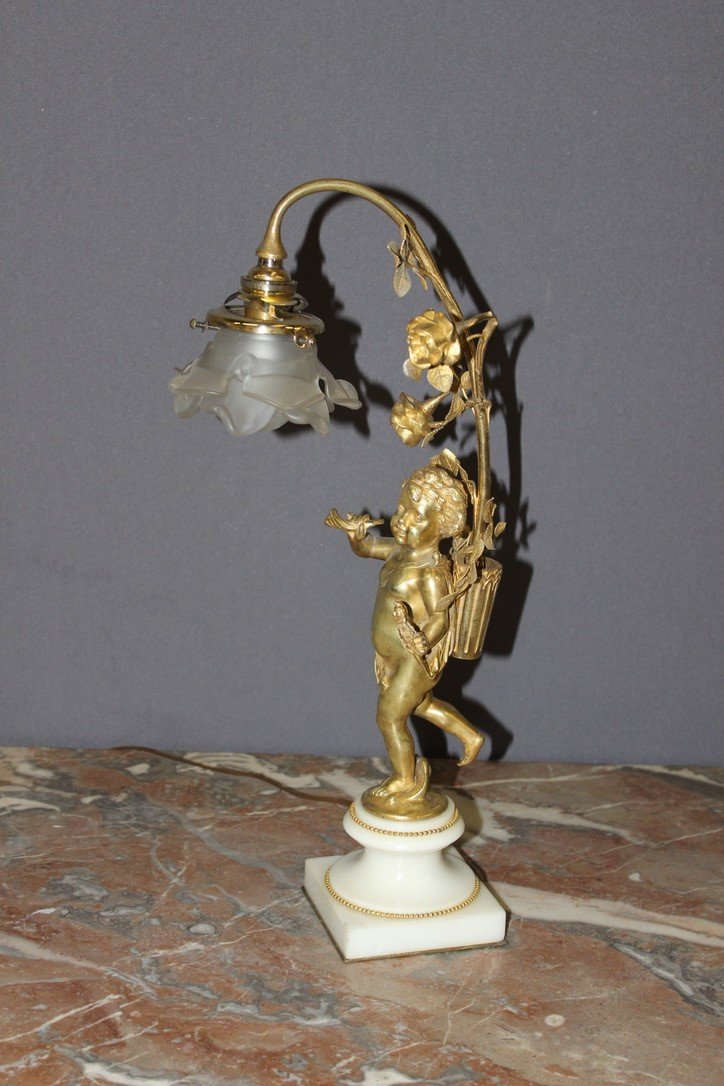 Angelot Lamp In Gilt Bronze Around 1900-photo-5