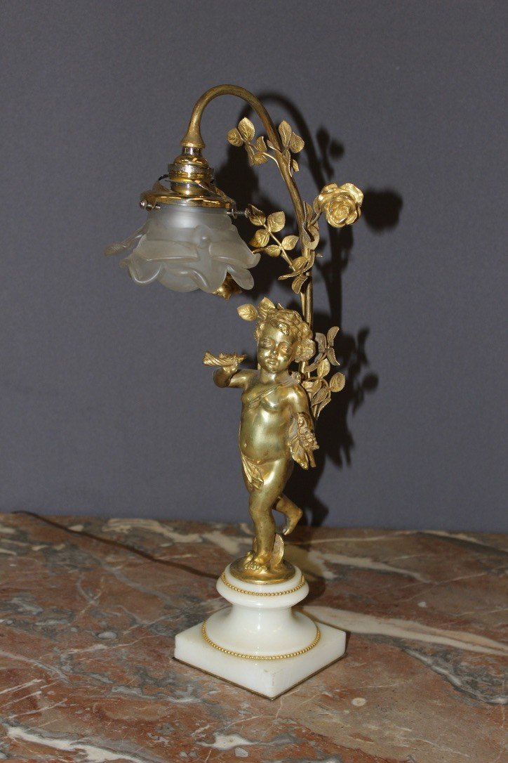 Angelot Lamp In Gilt Bronze Around 1900