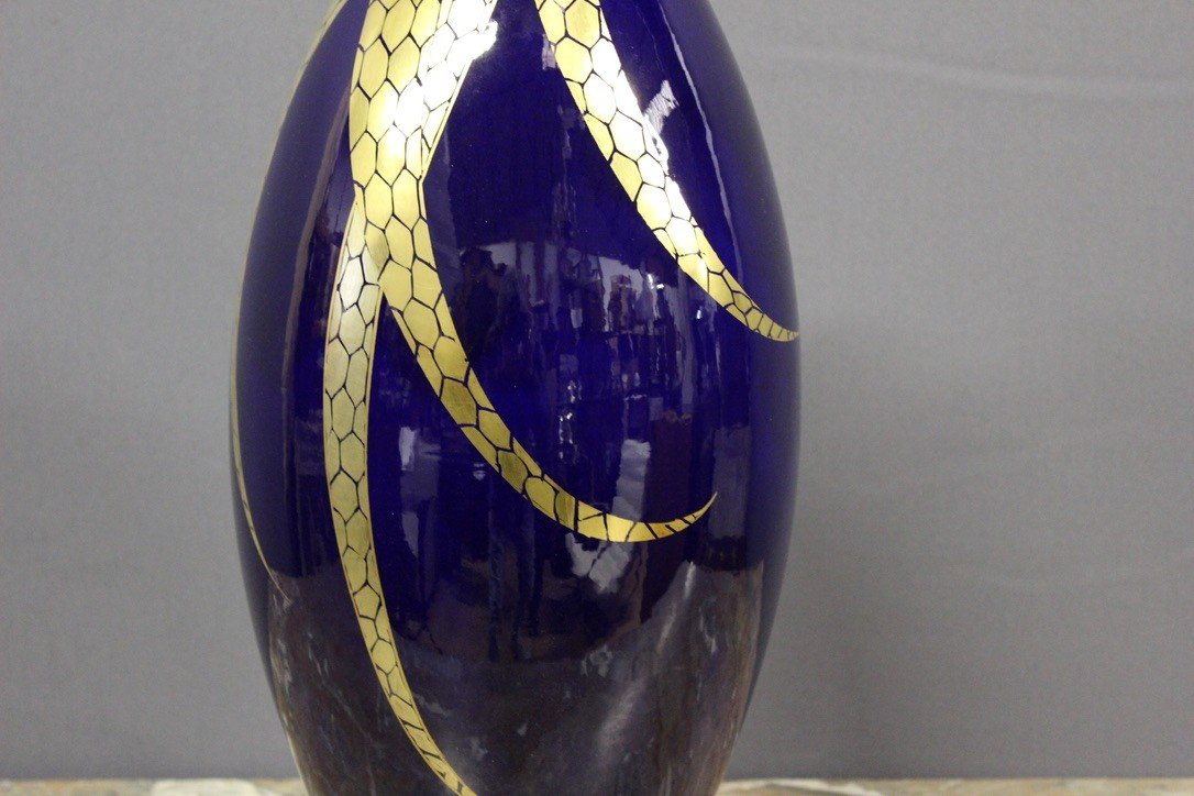 Large Art Deco Porcelain Vase By Pinon Heuzé-photo-3