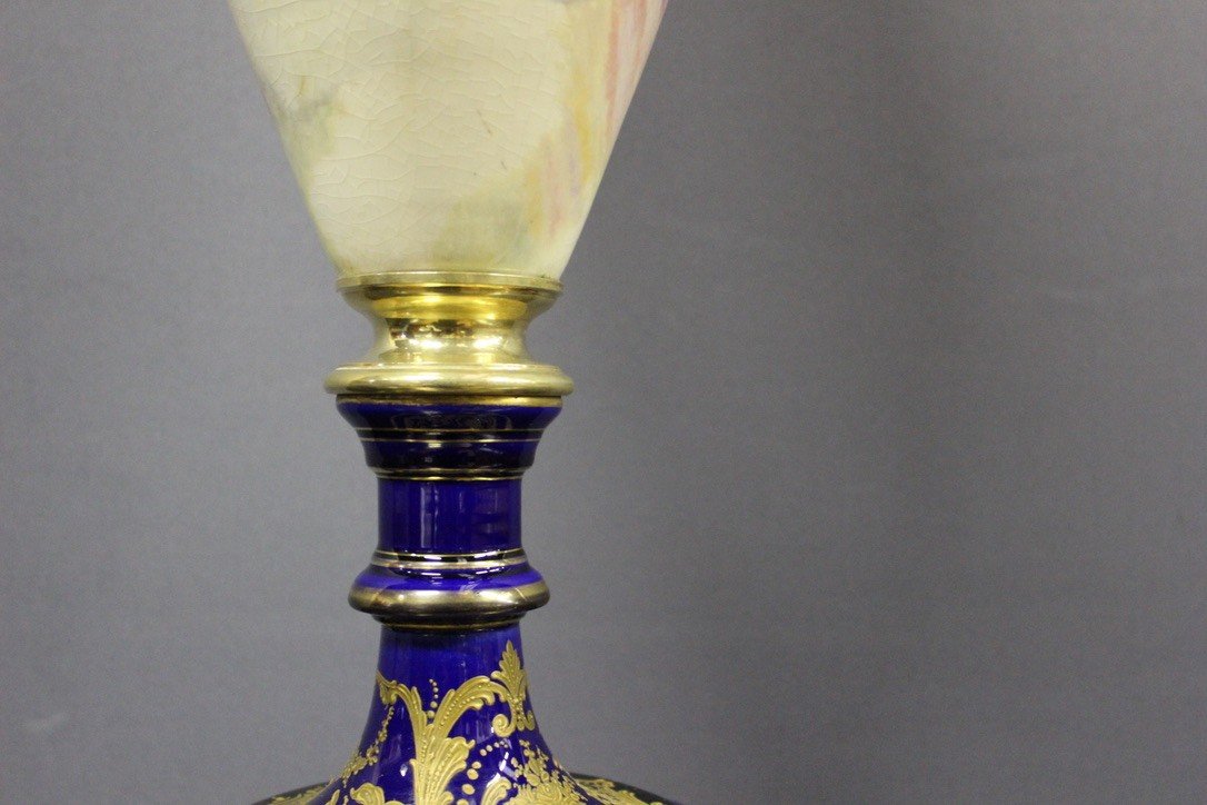 Large Earthenware Vase In The Taste Of Sèvres And Gilt Bronze XIX-photo-4