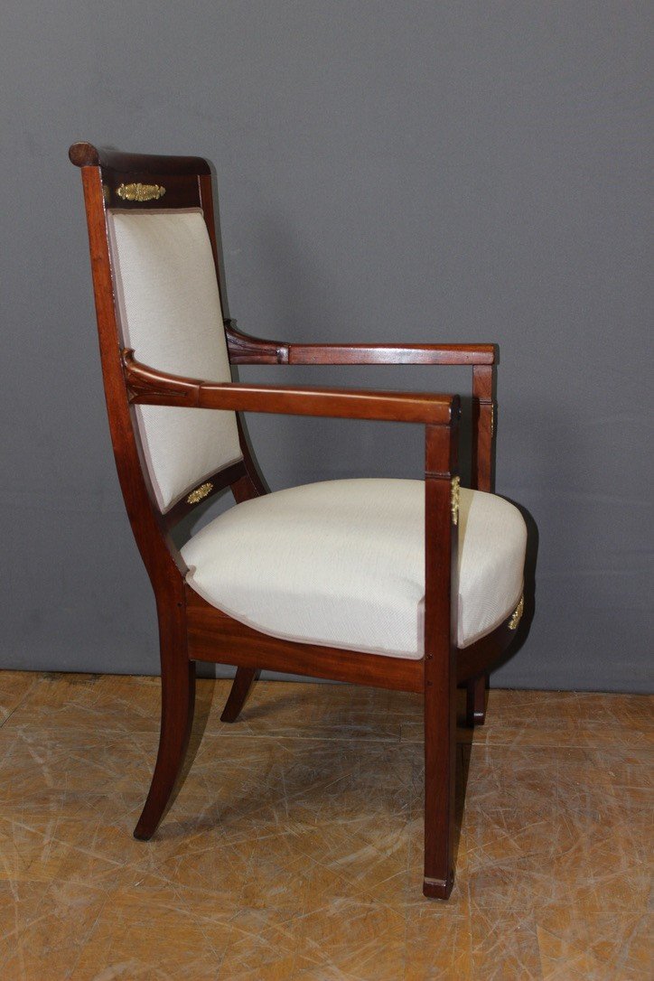 Pair Of Directoire Period Armchairs In Mahogany And Bronze 19th-photo-4