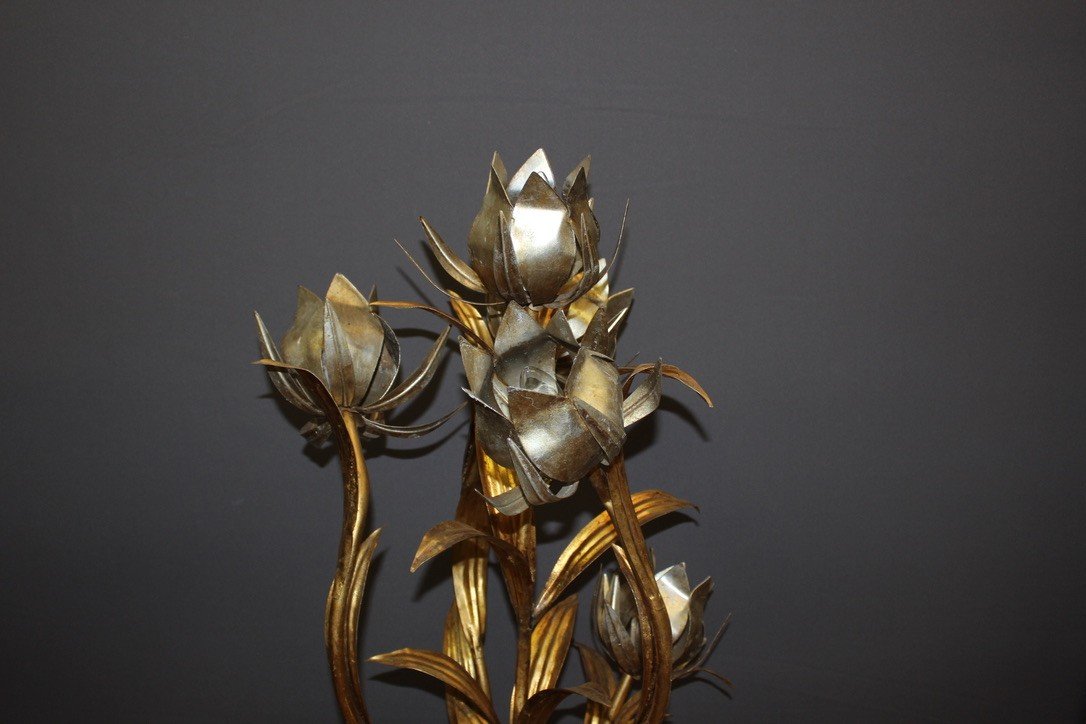 Floor Lamp In Gold And Silver Metal By Hans Kogl Around 1970-photo-2