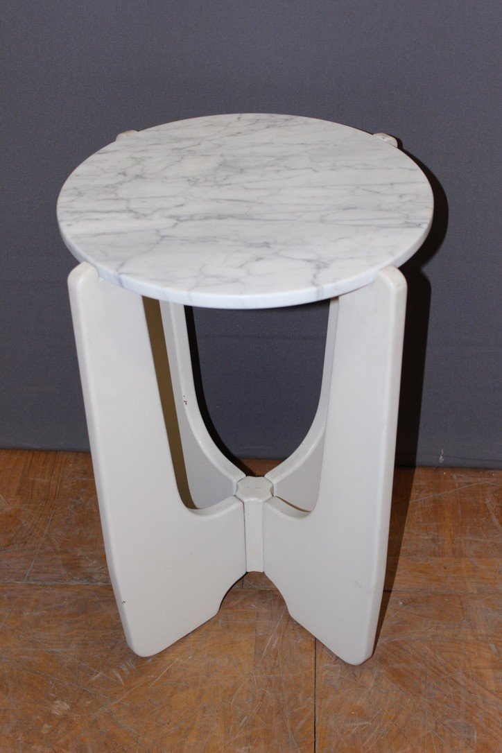 Pedestal Table In White Lacquered Wood And Marble Circa 1970-photo-3