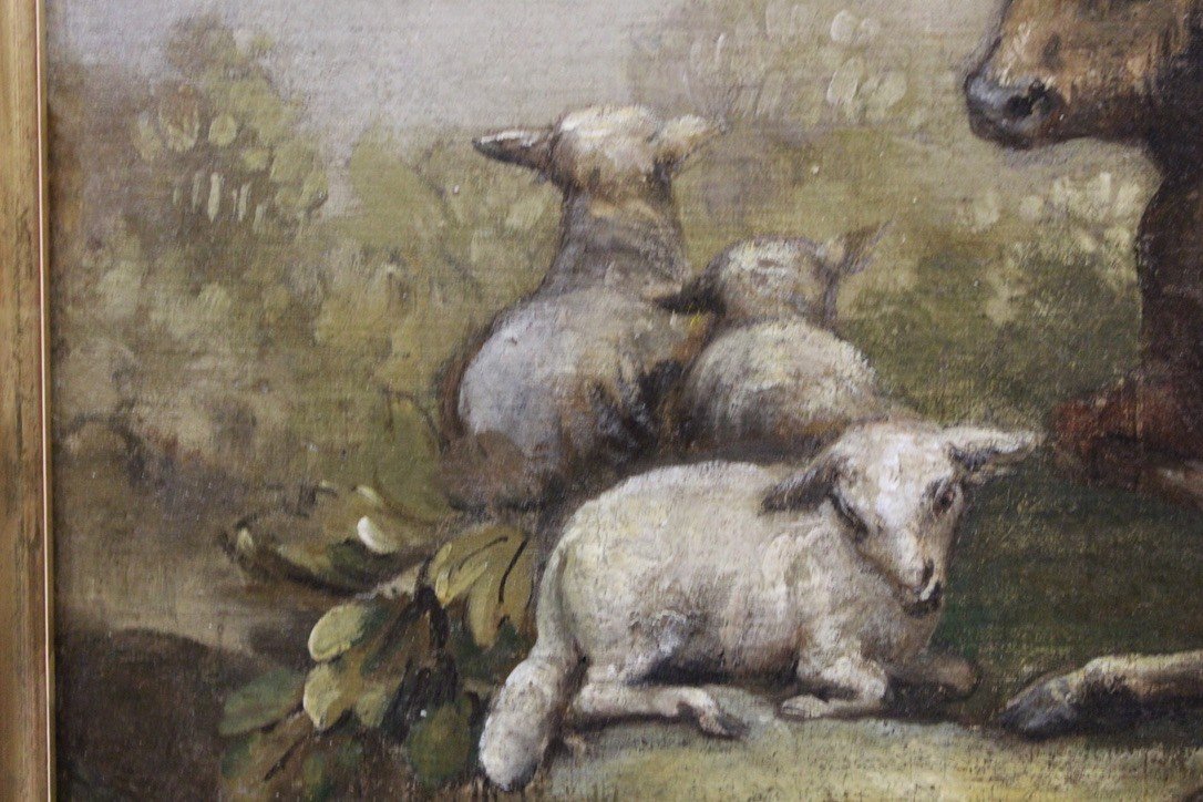 Oil On Canvas Cow And Sheep XIX-photo-3