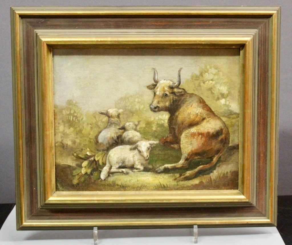 Oil On Canvas Cow And Sheep XIX