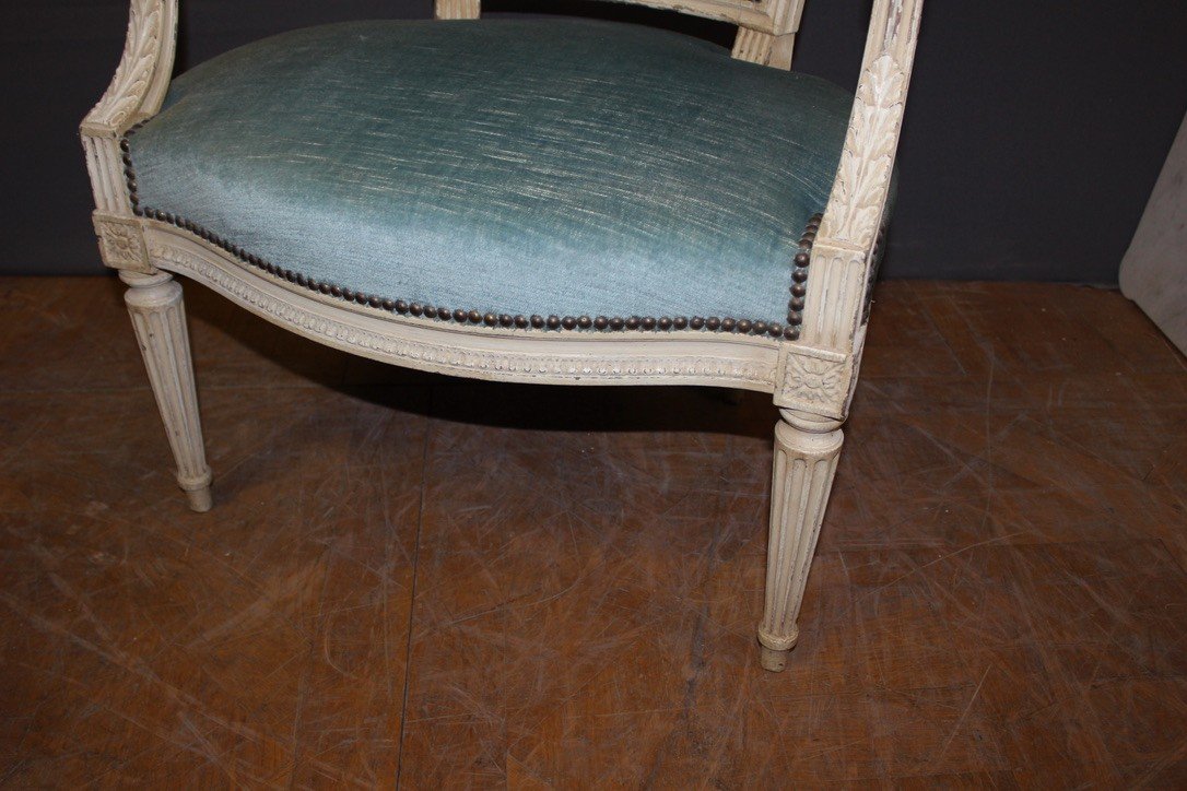 Pair Of Louis XVI Style Armchairs In White Lacquered Walnut Around 1900-photo-3