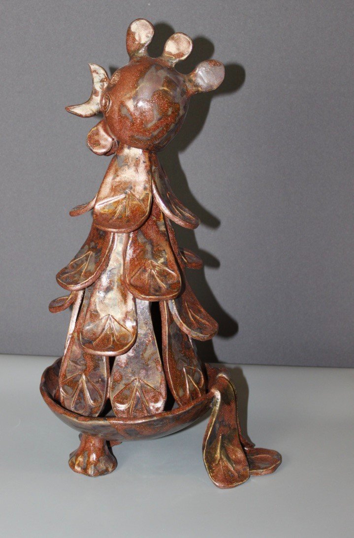 Brown Ceramic Rooster Around 1950-photo-4