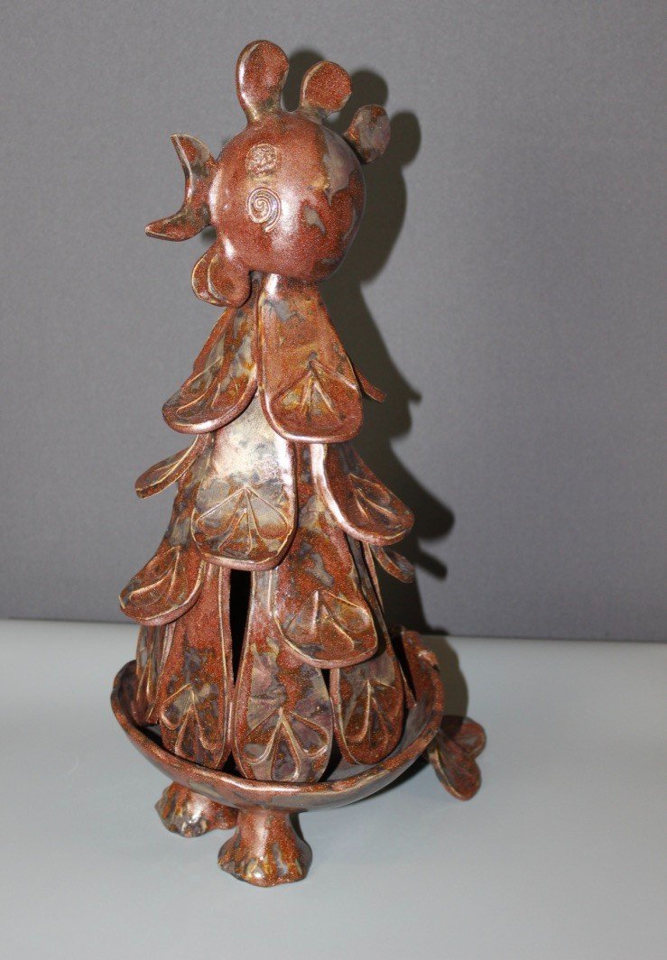 Brown Ceramic Rooster Around 1950