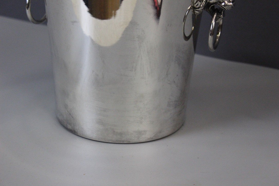 Champagne Bucket In Silver Metal With Lions-photo-5