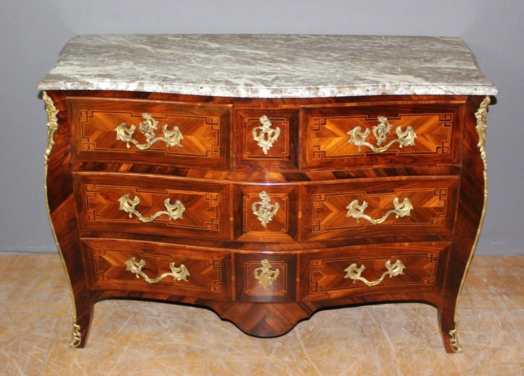 Louis XV Commode In Marquetry XVIII Century -photo-2