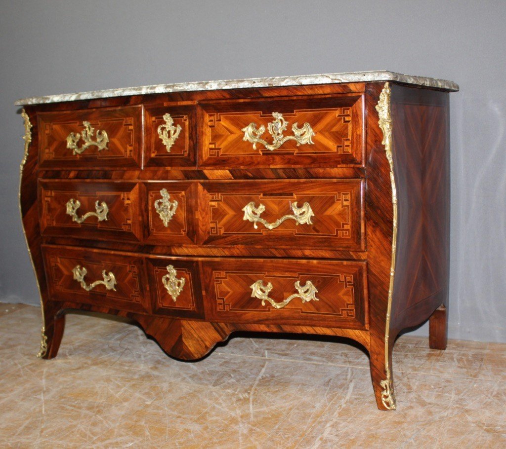 Louis XV Commode In Marquetry XVIII Century 