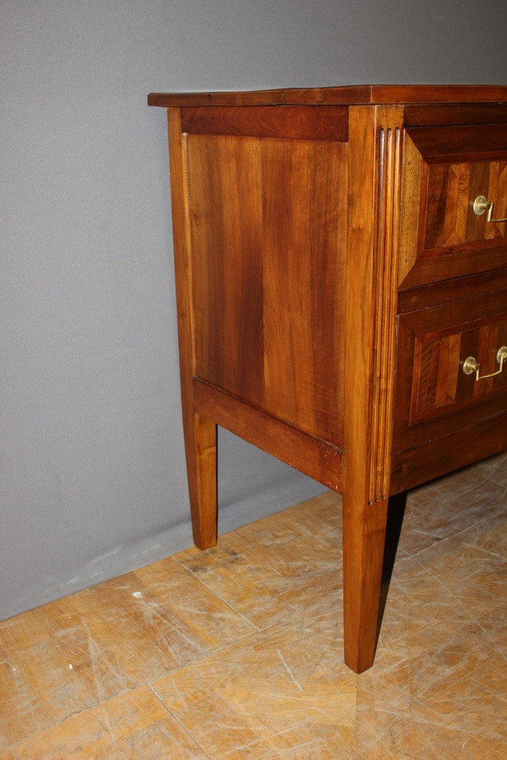 Louis XVI Style Chest Of Drawers In Walnut And Marquetry 19th Century -photo-3