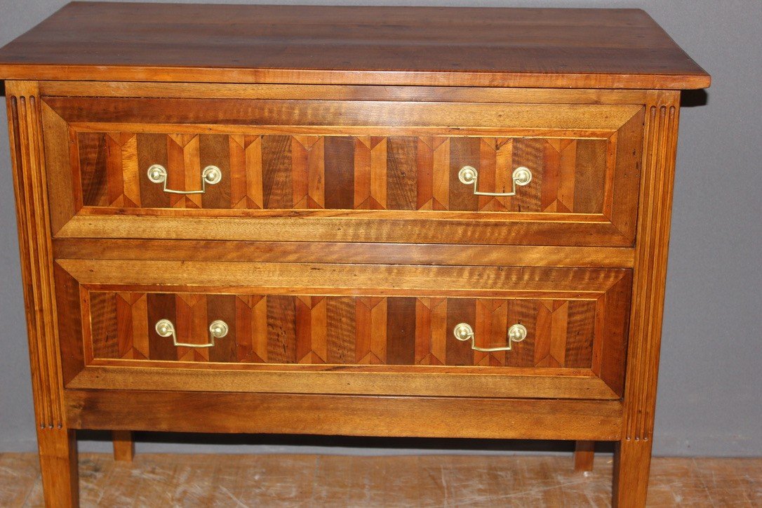 Louis XVI Style Chest Of Drawers In Walnut And Marquetry 19th Century -photo-4