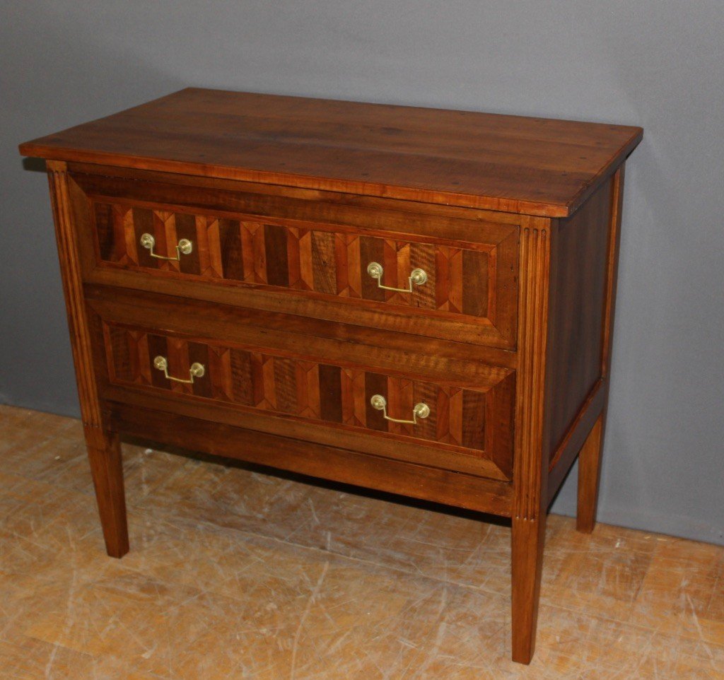 Louis XVI Style Chest Of Drawers In Walnut And Marquetry 19th Century -photo-1