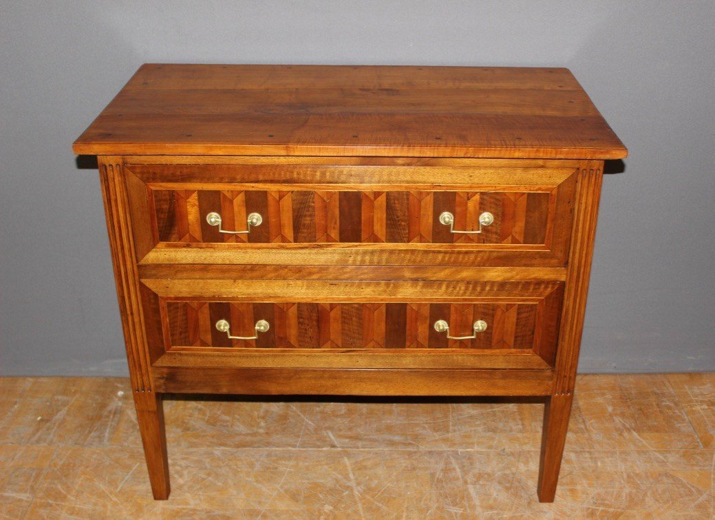 Louis XVI Style Chest Of Drawers In Walnut And Marquetry 19th Century -photo-2