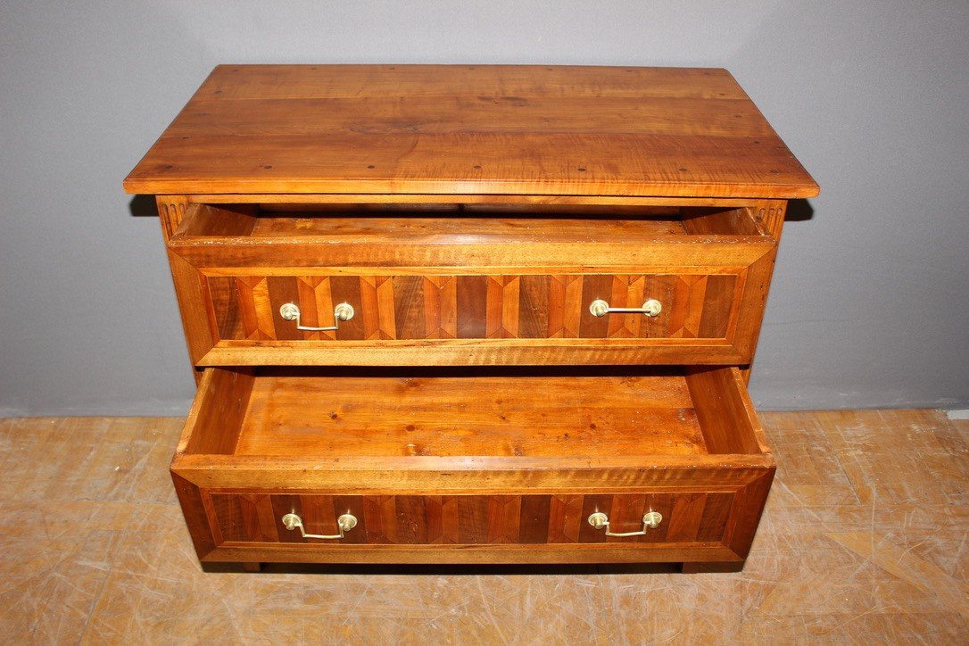 Louis XVI Style Chest Of Drawers In Walnut And Marquetry 19th Century -photo-3