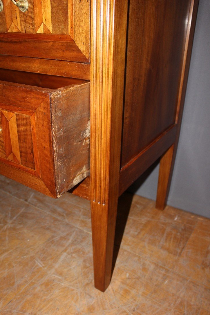 Louis XVI Style Chest Of Drawers In Walnut And Marquetry 19th Century -photo-4