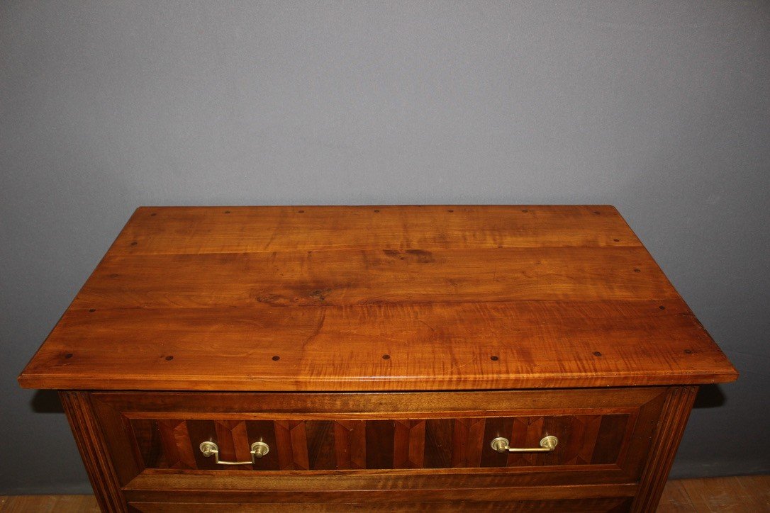 Louis XVI Style Chest Of Drawers In Walnut And Marquetry 19th Century -photo-5