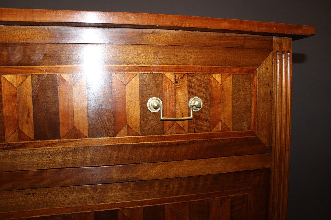 Louis XVI Style Chest Of Drawers In Walnut And Marquetry 19th Century -photo-6