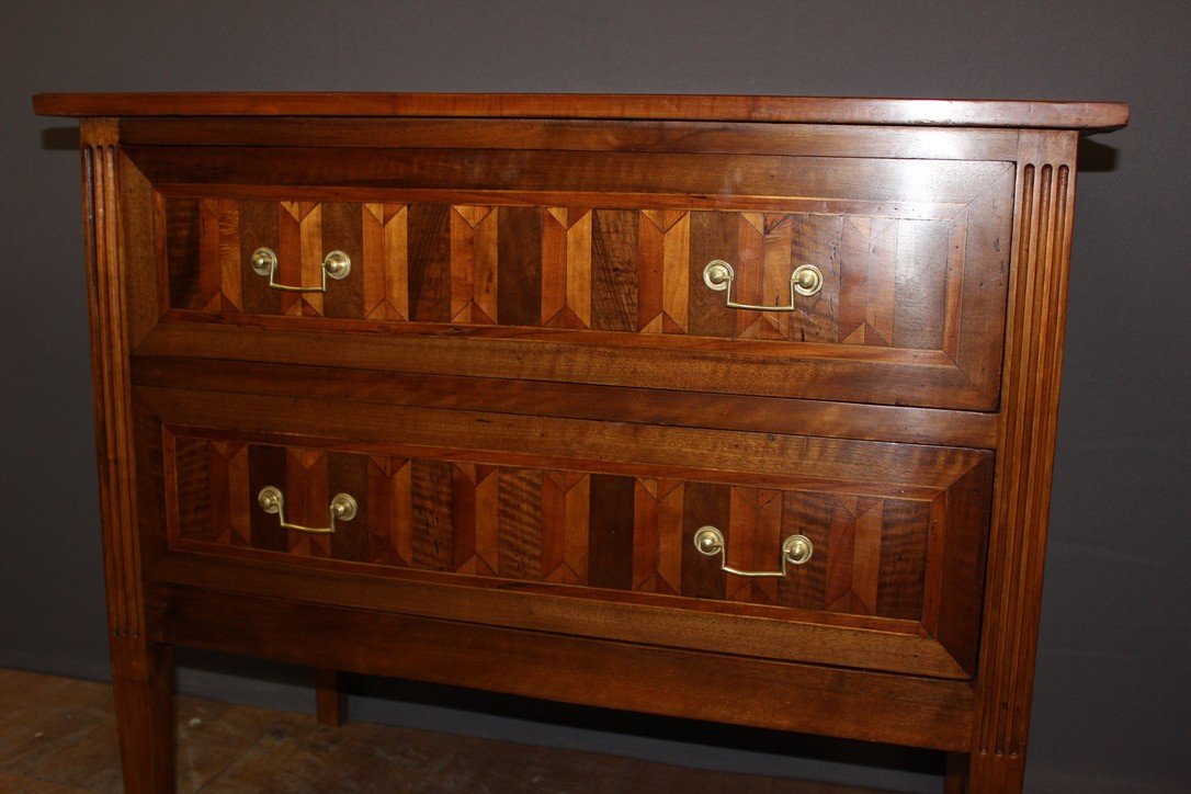 Louis XVI Style Chest Of Drawers In Walnut And Marquetry 19th Century -photo-7