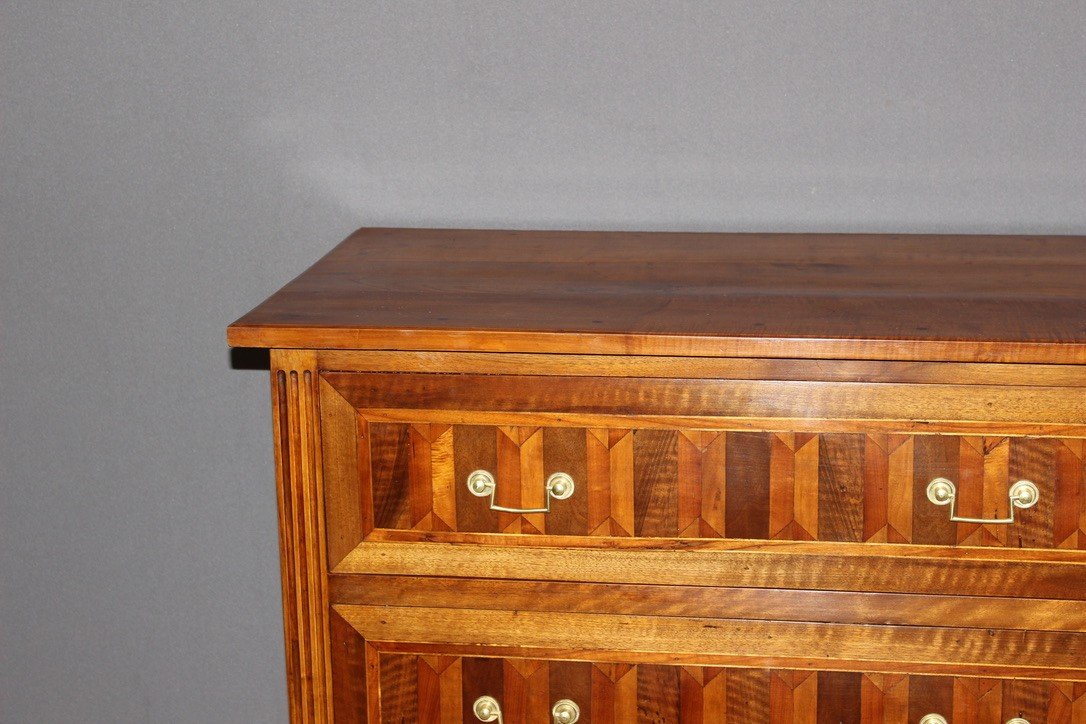 Louis XVI Style Chest Of Drawers In Walnut And Marquetry 19th Century -photo-8