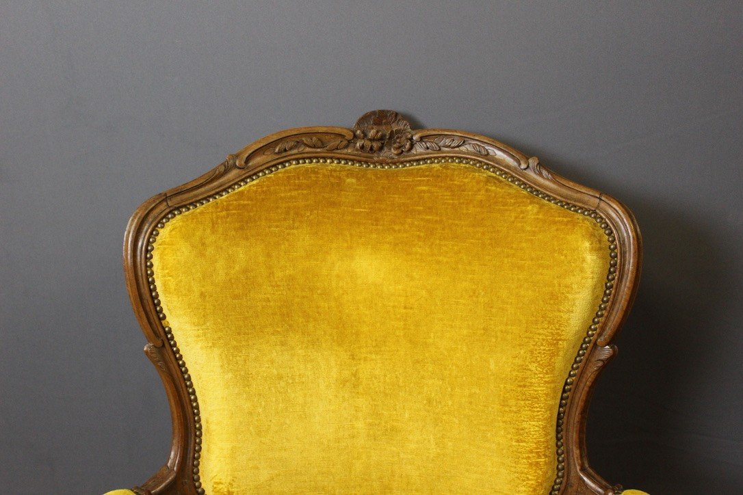 Large Fauteuil d'époque Louis XV En Noyer XVIII-photo-2