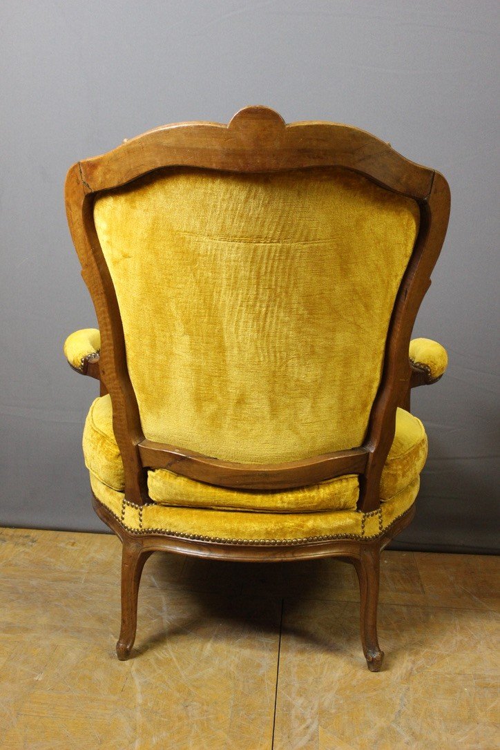 Large Fauteuil d'époque Louis XV En Noyer XVIII-photo-3