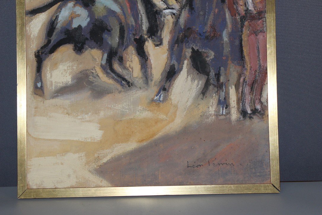 Pastel On Panel Bullfight By Léon Perrin Circa 1950-photo-4