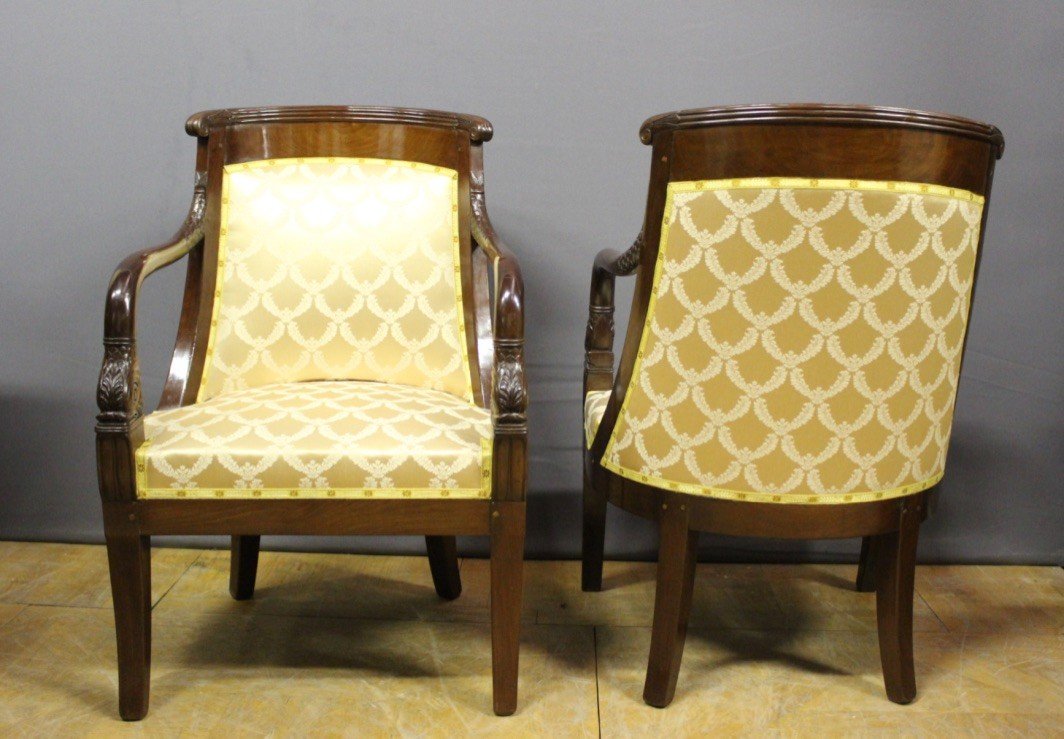 Pair Of Mahogany Gondola Armchairs With Dolphins-photo-3