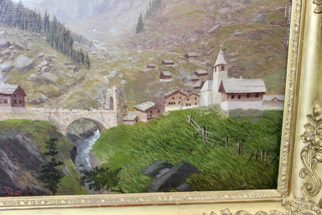 Huile Sur Toile Paysage De Montagne Par Caspar Kasli Vers 1900-photo-2