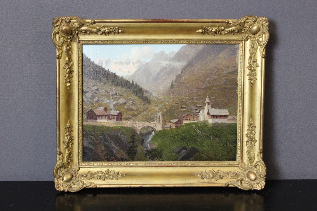 Huile Sur Toile Paysage De Montagne Par Caspar Kasli Vers 1900-photo-1