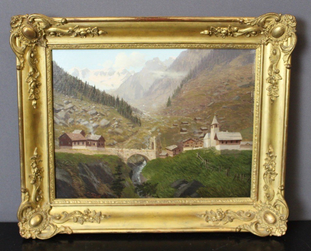 Huile Sur Toile Paysage De Montagne Par Caspar Kasli Vers 1900