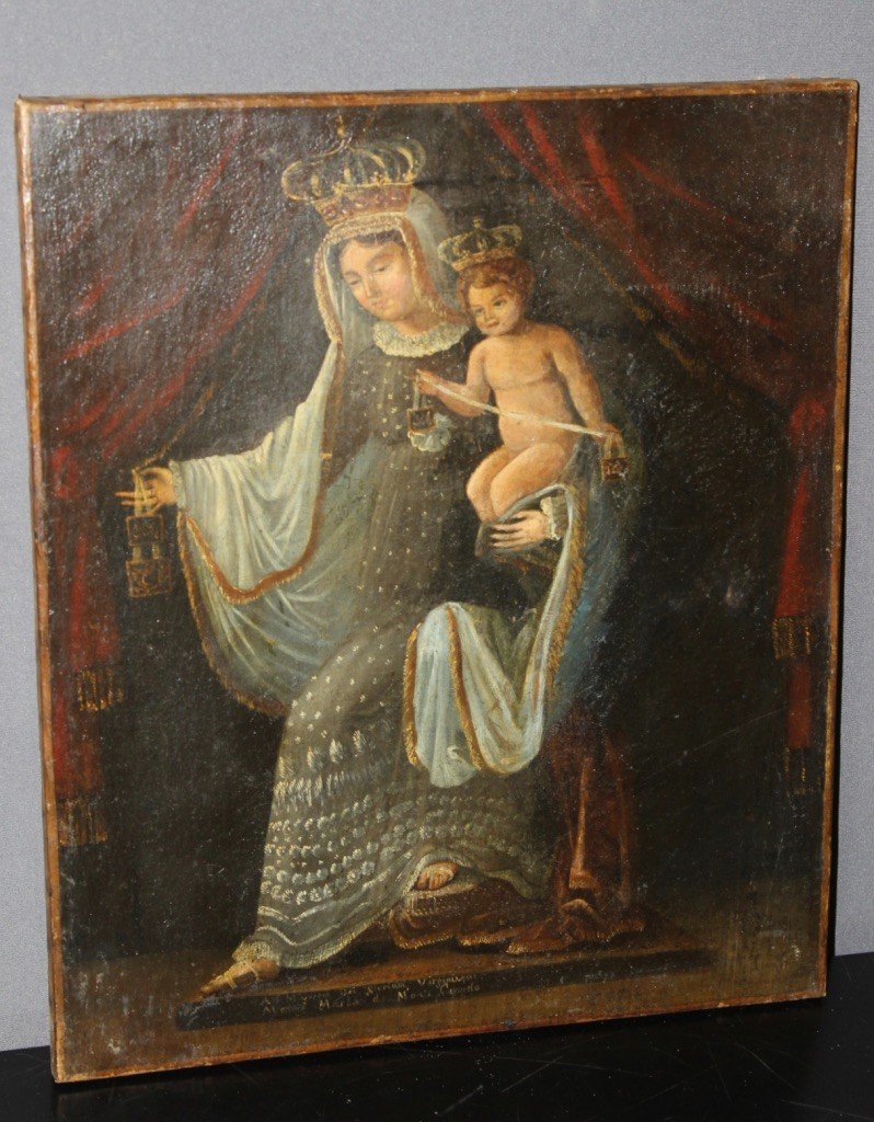 Huile Sur Toile  Vierge à l'Enfant école Espagnole XVIII-photo-2