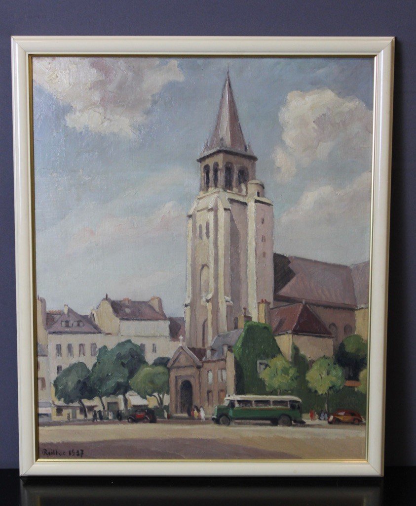 Huile Sur Carton église De Saint Germain Des Prés Par Reillac 1937