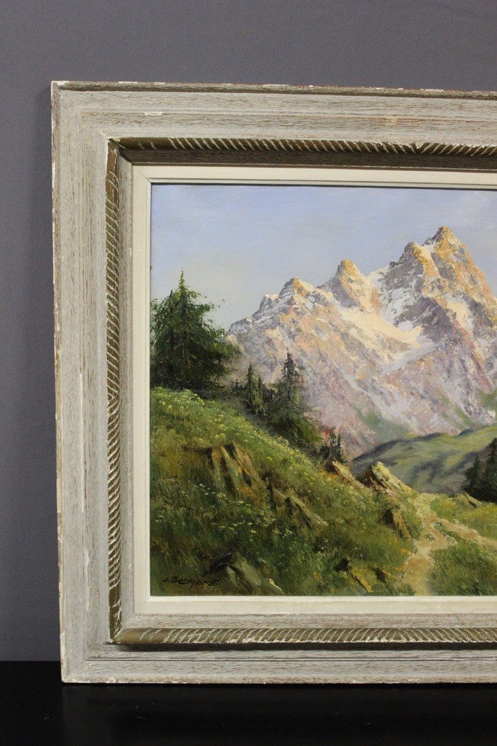 Oil On Canvas Mountain Landscape By Johannes Gebhardt-photo-3