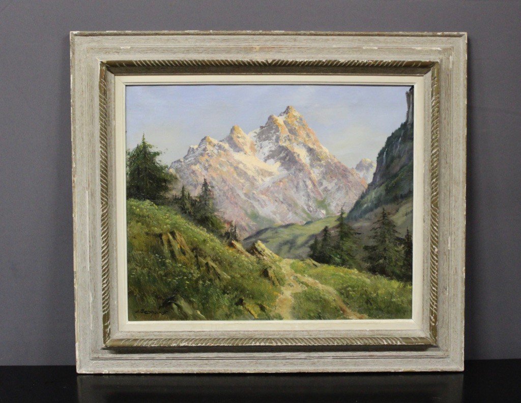 Oil On Canvas Mountain Landscape By Johannes Gebhardt-photo-1