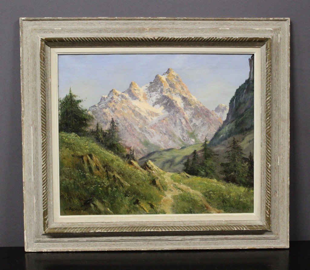 Oil On Canvas Mountain Landscape By Johannes Gebhardt