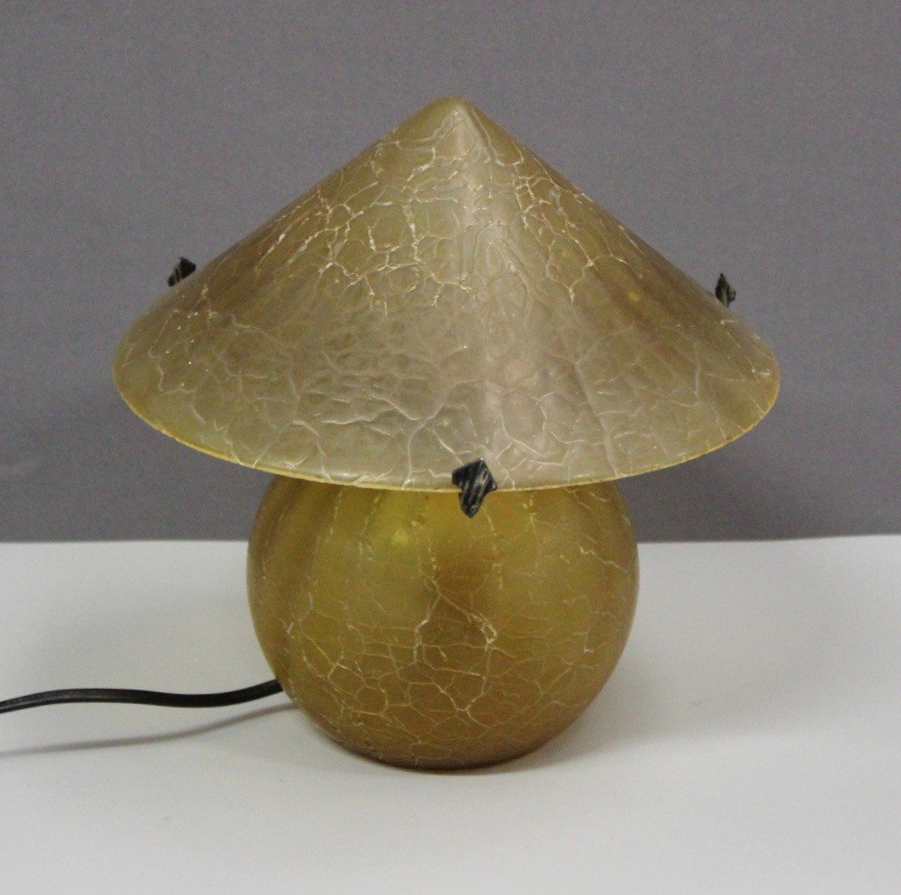 Art Deco Style Mushroom Lamp In Cracked Glass -photo-2