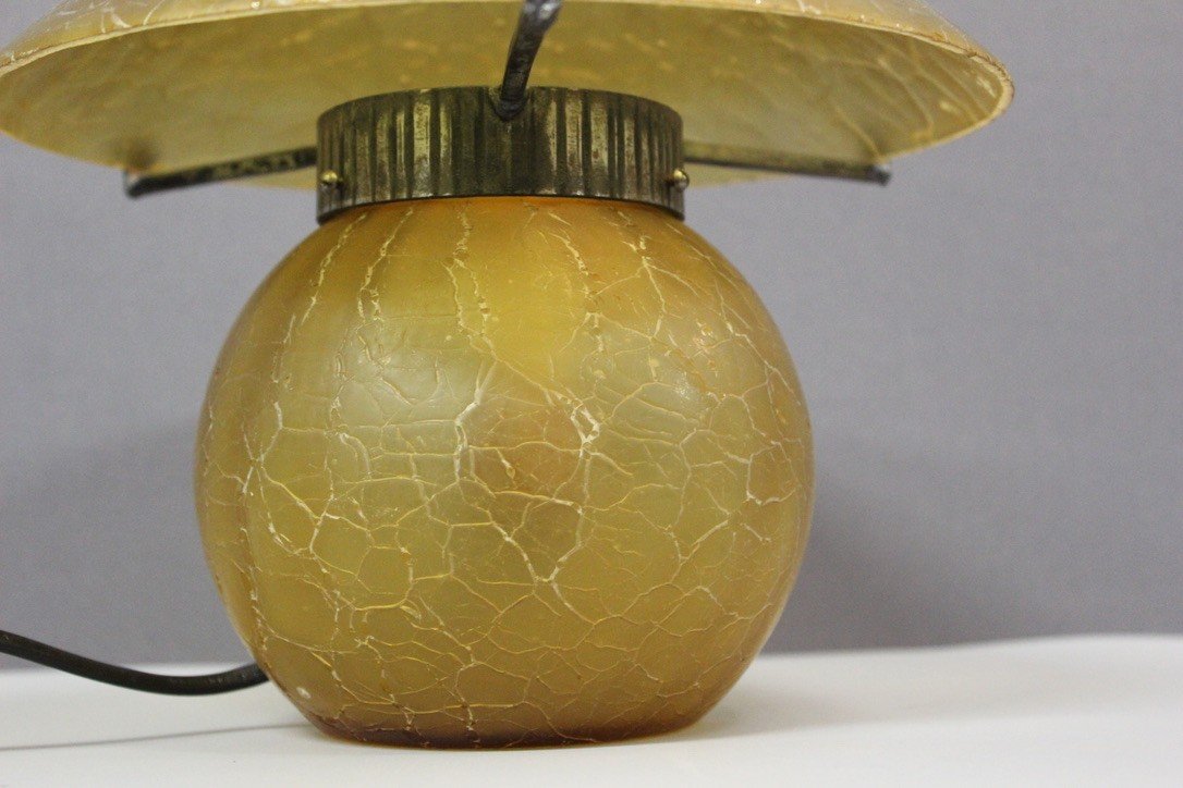 Art Deco Style Mushroom Lamp In Cracked Glass -photo-3