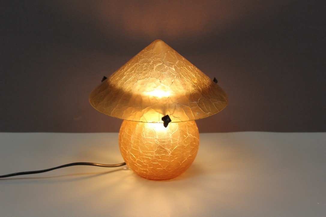 Art Deco Style Mushroom Lamp In Cracked Glass -photo-4