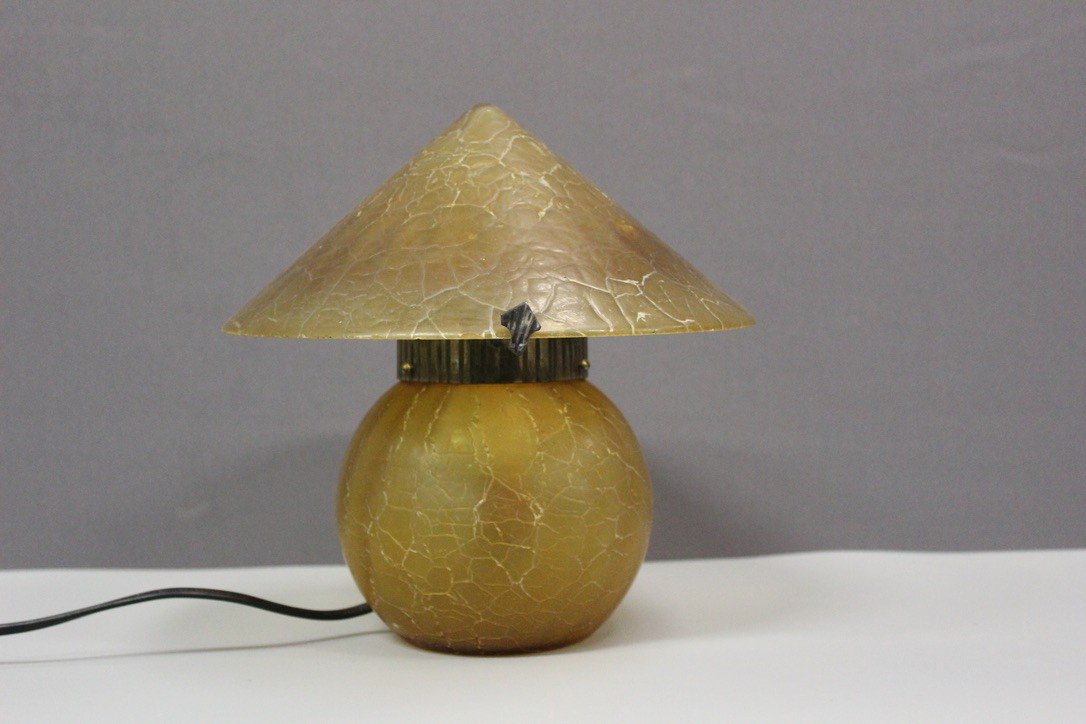 Art Deco Style Mushroom Lamp In Cracked Glass -photo-2