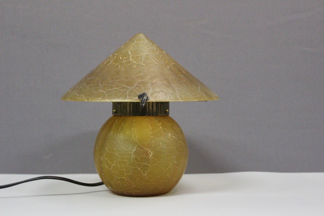 Art Deco Style Mushroom Lamp In Cracked Glass -photo-5