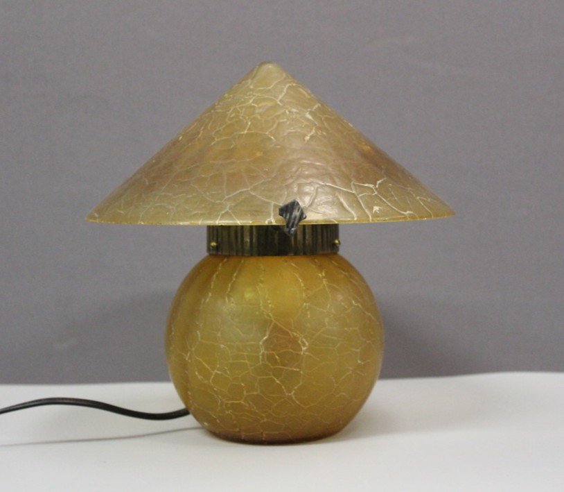 Art Deco Style Mushroom Lamp In Cracked Glass 