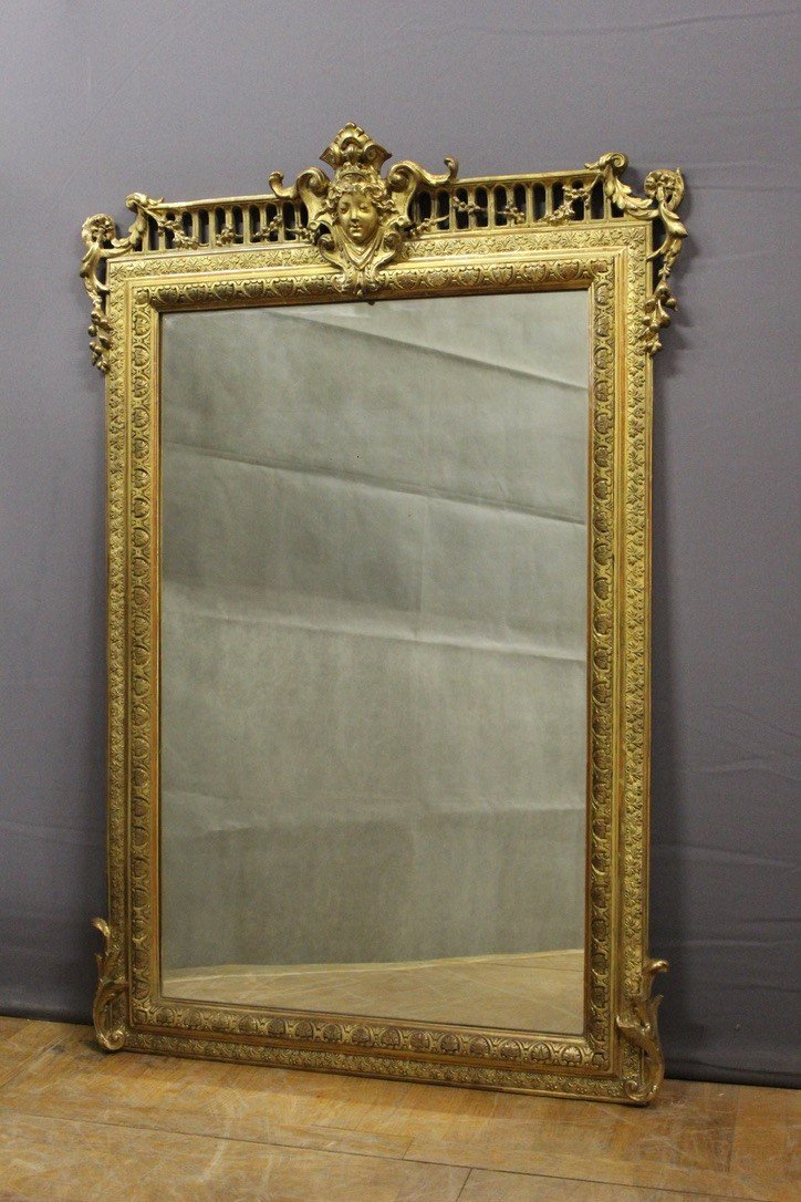 Napoleon III Period Mirror In Gilded Stucco 19th Century-photo-2