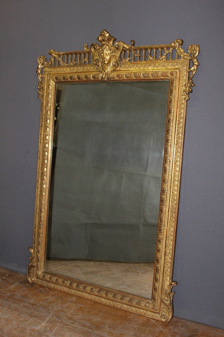 Napoleon III Period Mirror In Gilded Stucco 19th Century-photo-3