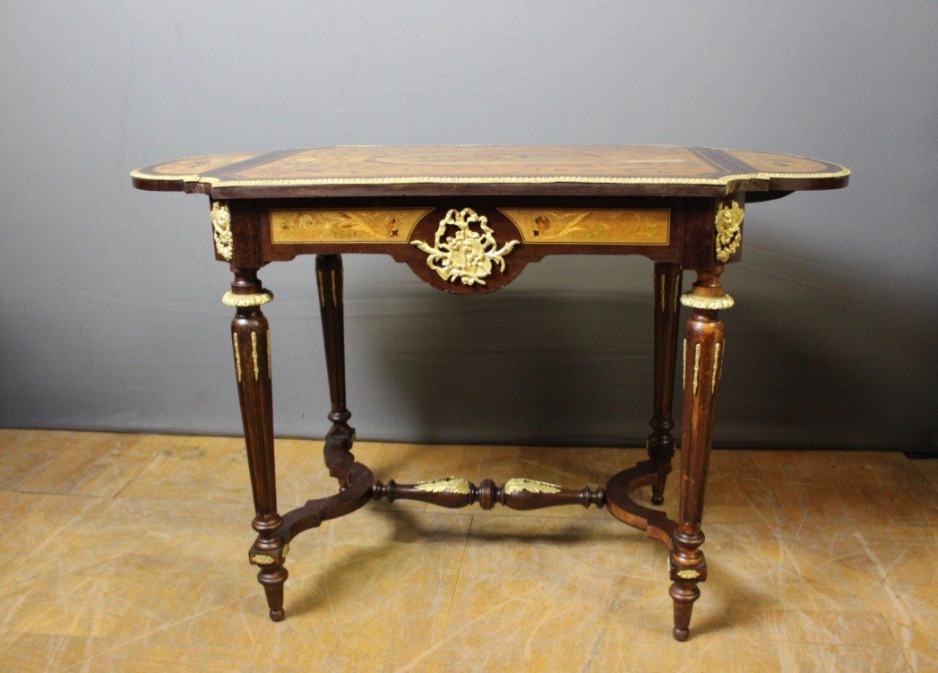 Napoleon III Marquetry Center Table Circa 1880-photo-2