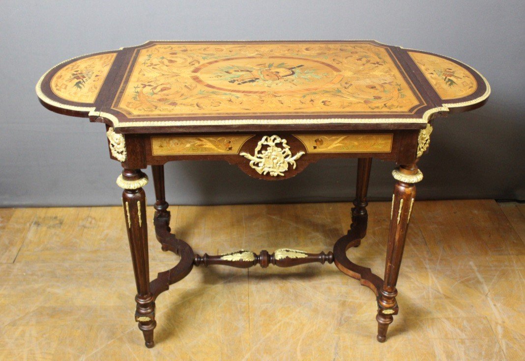 Napoleon III Marquetry Center Table Circa 1880-photo-3