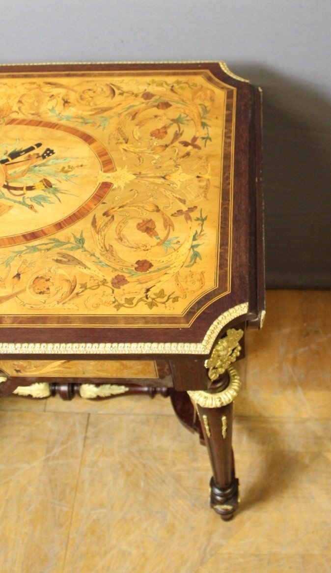 Napoleon III Marquetry Center Table Circa 1880-photo-2